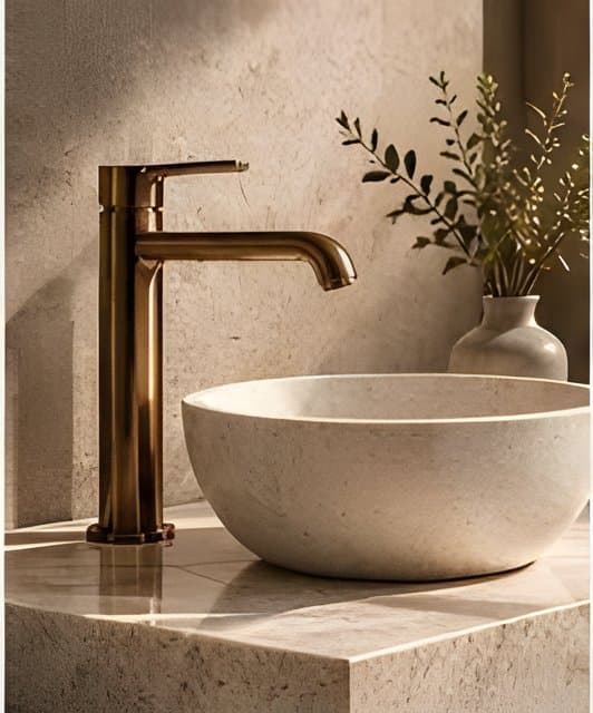 Lavabo đá với vòi đồng